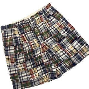 Berle 38x9 Multicolor Madras Plaid PATCHWORK Pleated Shorts Mens EXCELLENT‎